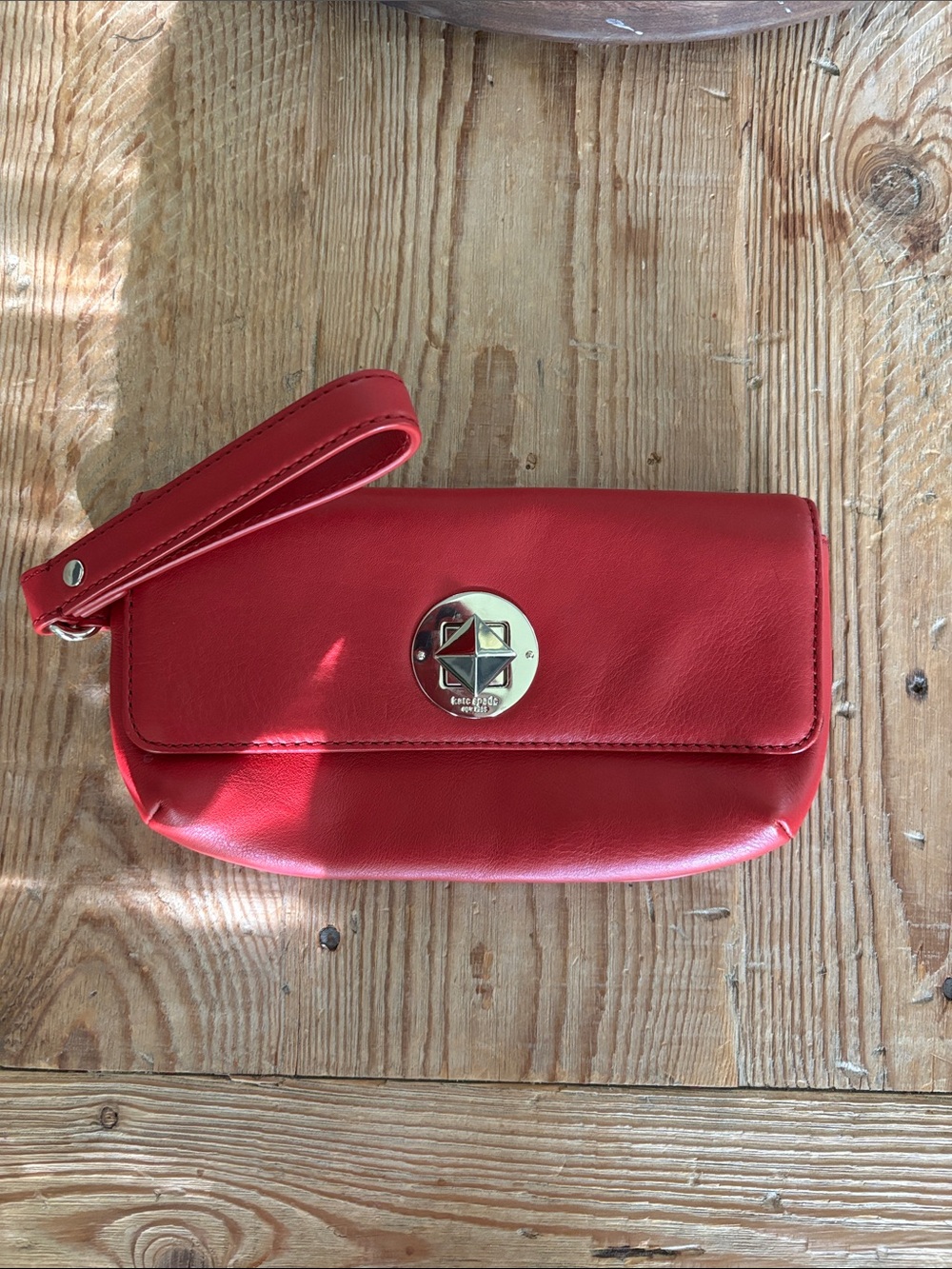Kate Spade Red Wristlet Clutch with Gold-Tone Logo